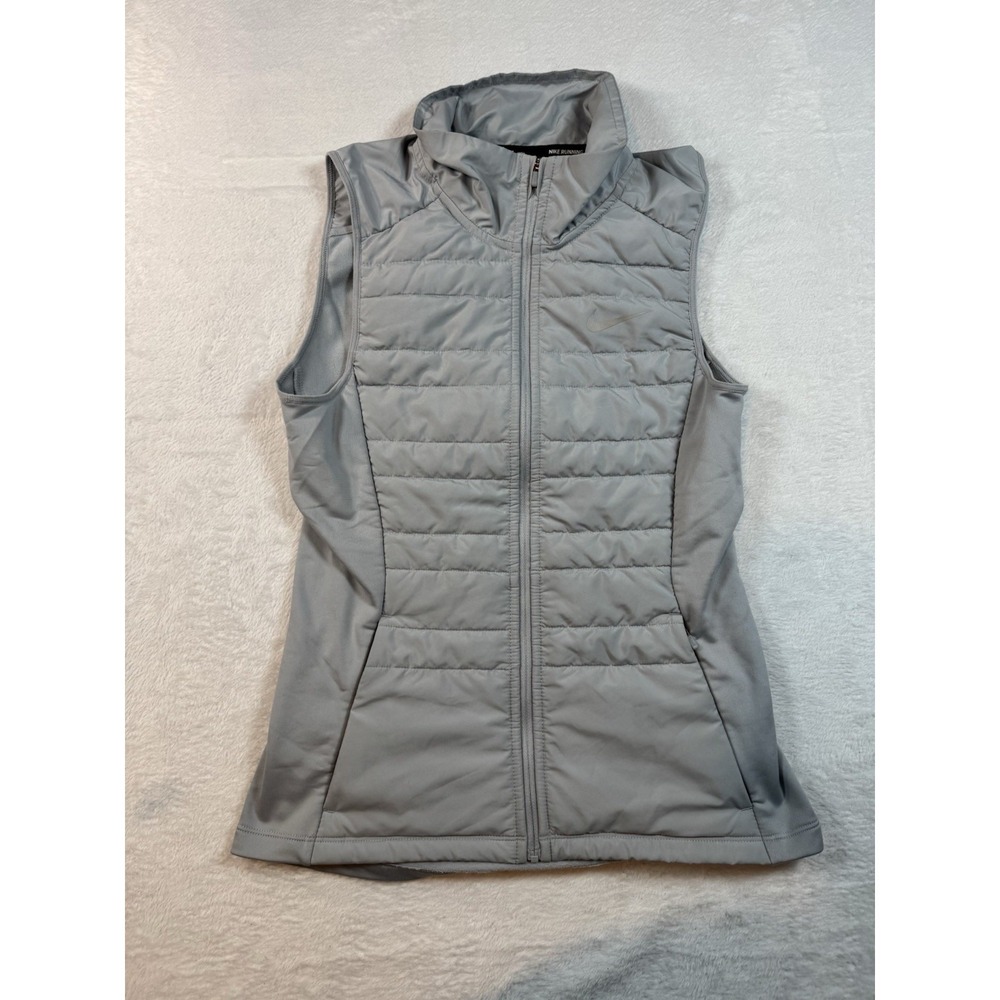 Nike Running Vest Women Small Gray Quilted Full Zip Fleece Lined Athletic Sz XS
